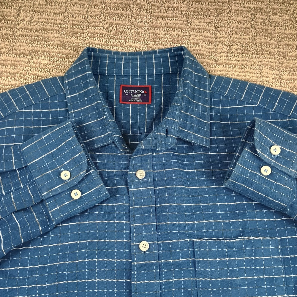 UNTUCKit Michelot Shirt Mens XL Tall Slim Blue Grid Casual Button Down Flannel